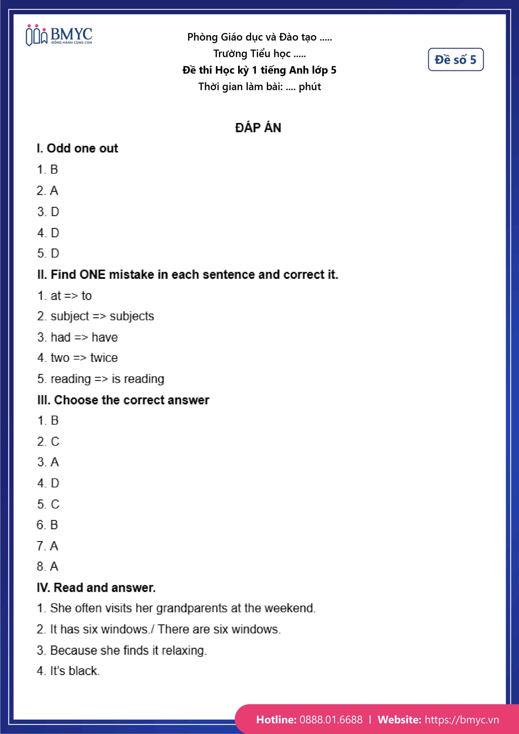 Đáp án đề số 5