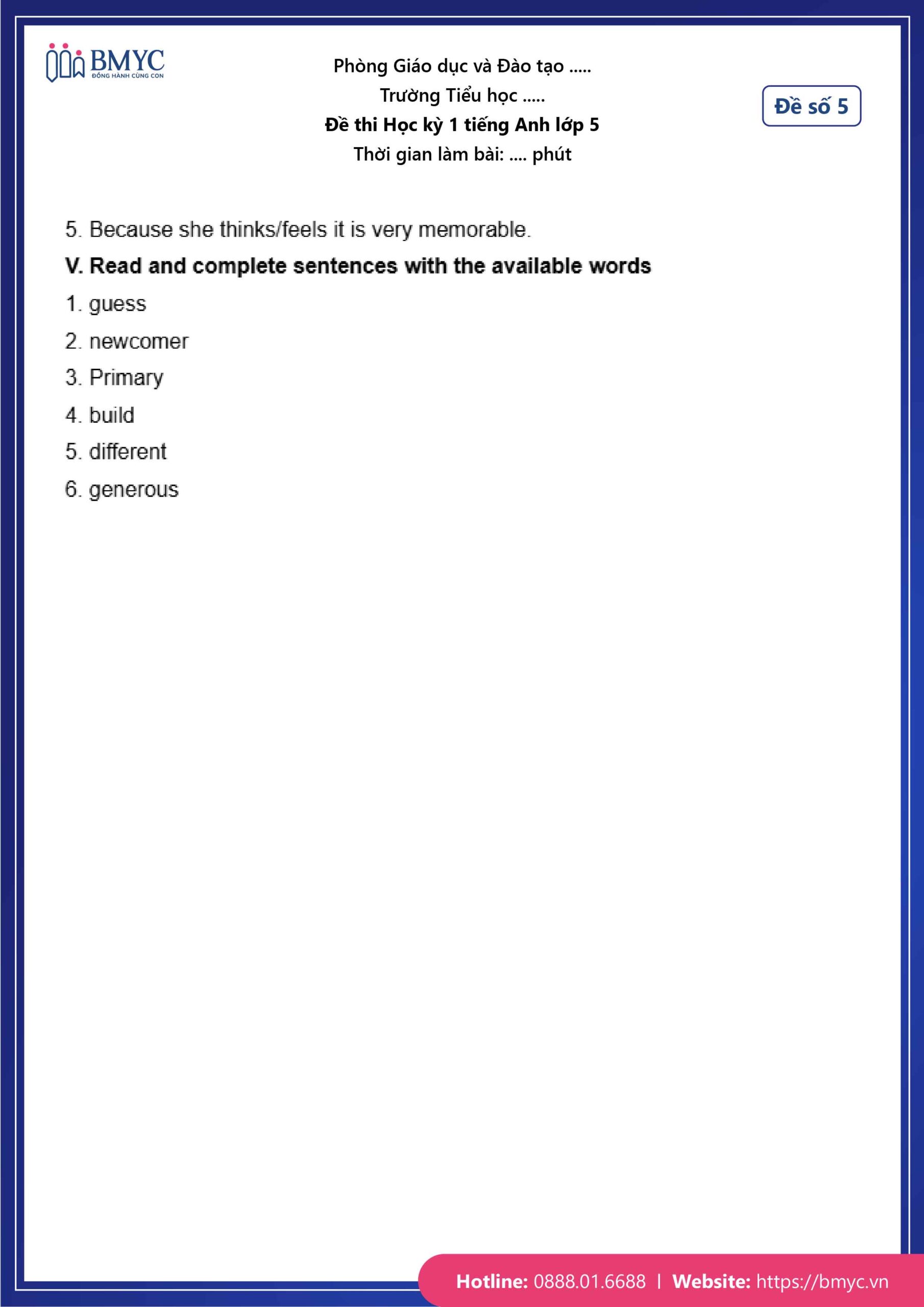 Đáp án đề số 5
