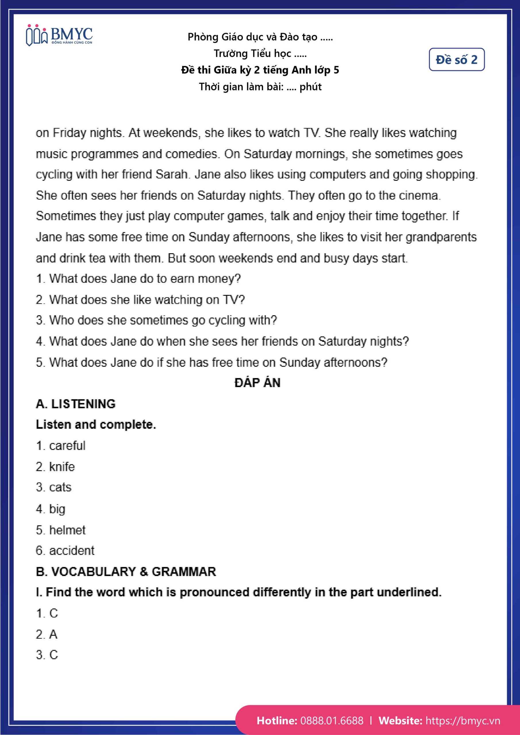 Đáp án đề số 2