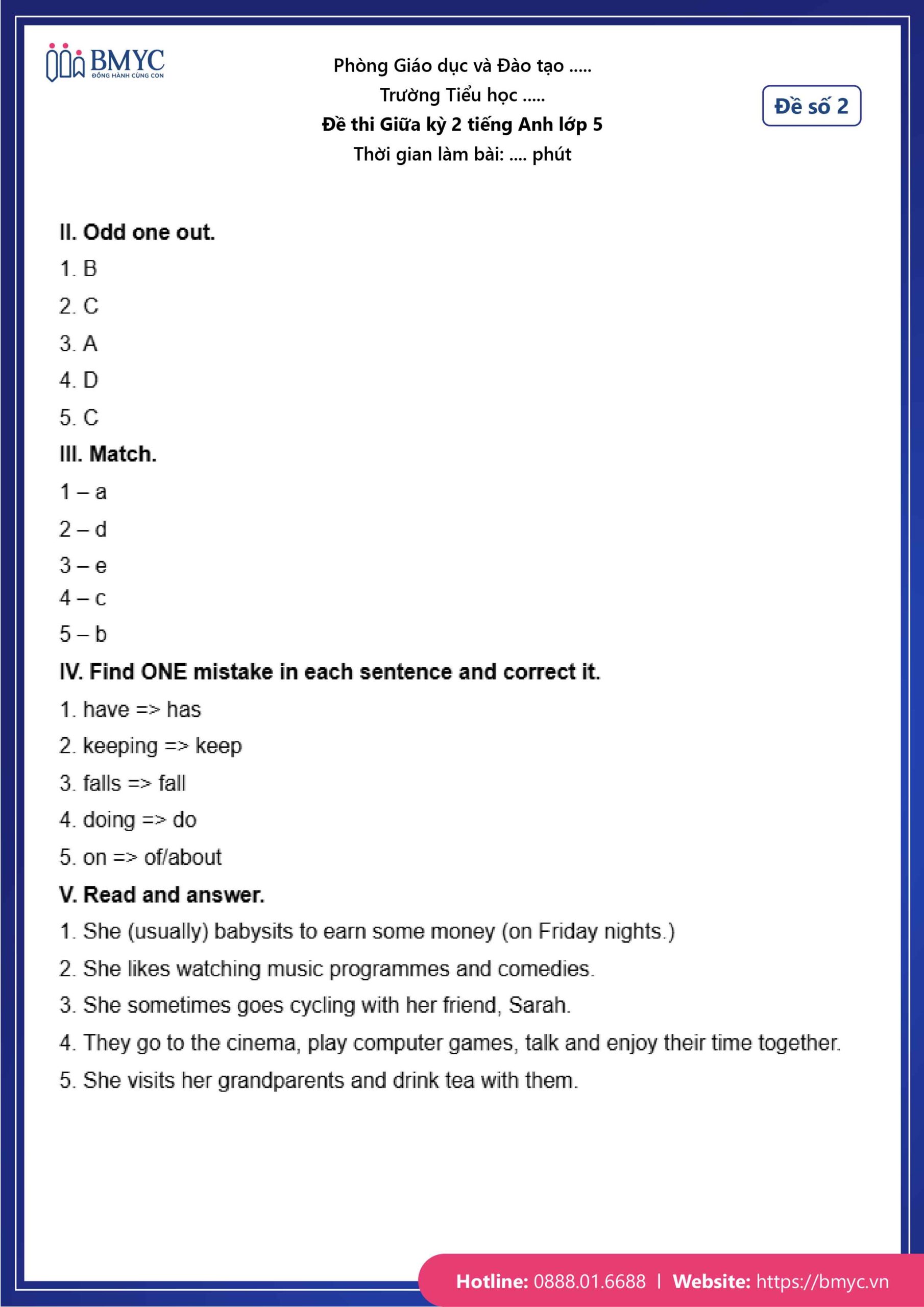 Đáp án đề số 2