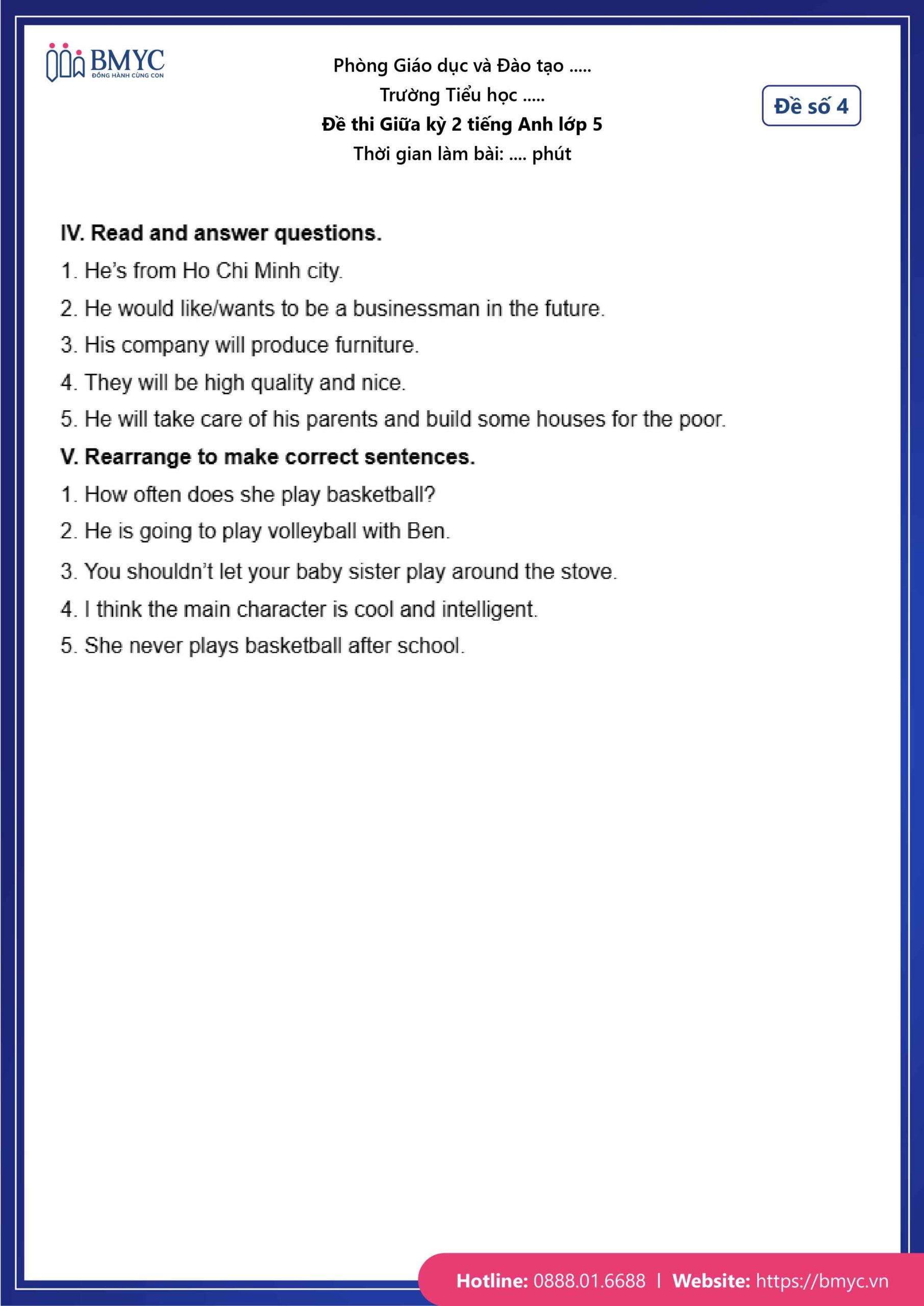 Đáp án đề số 4