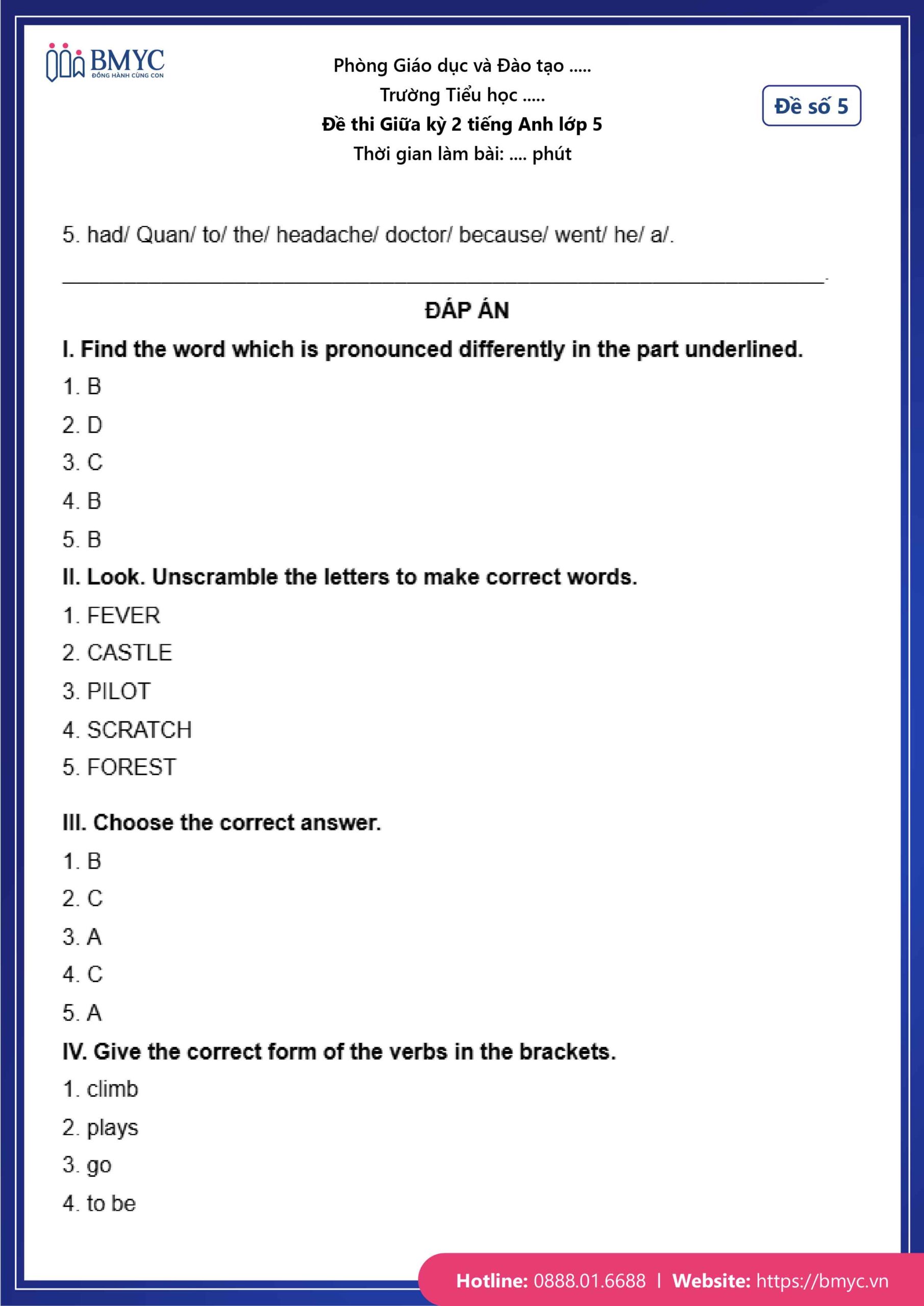 Đáp án đề số 5