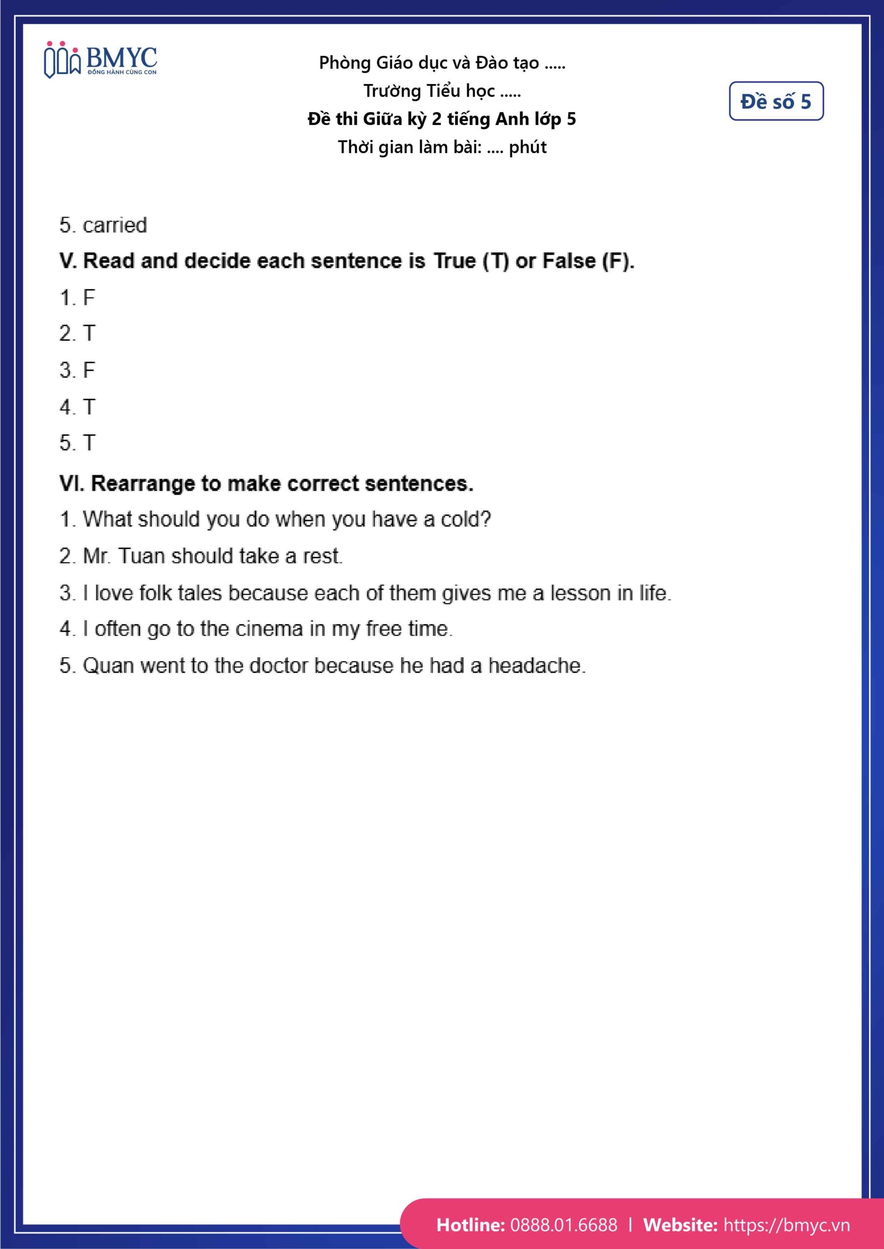 Đáp án đề số 5