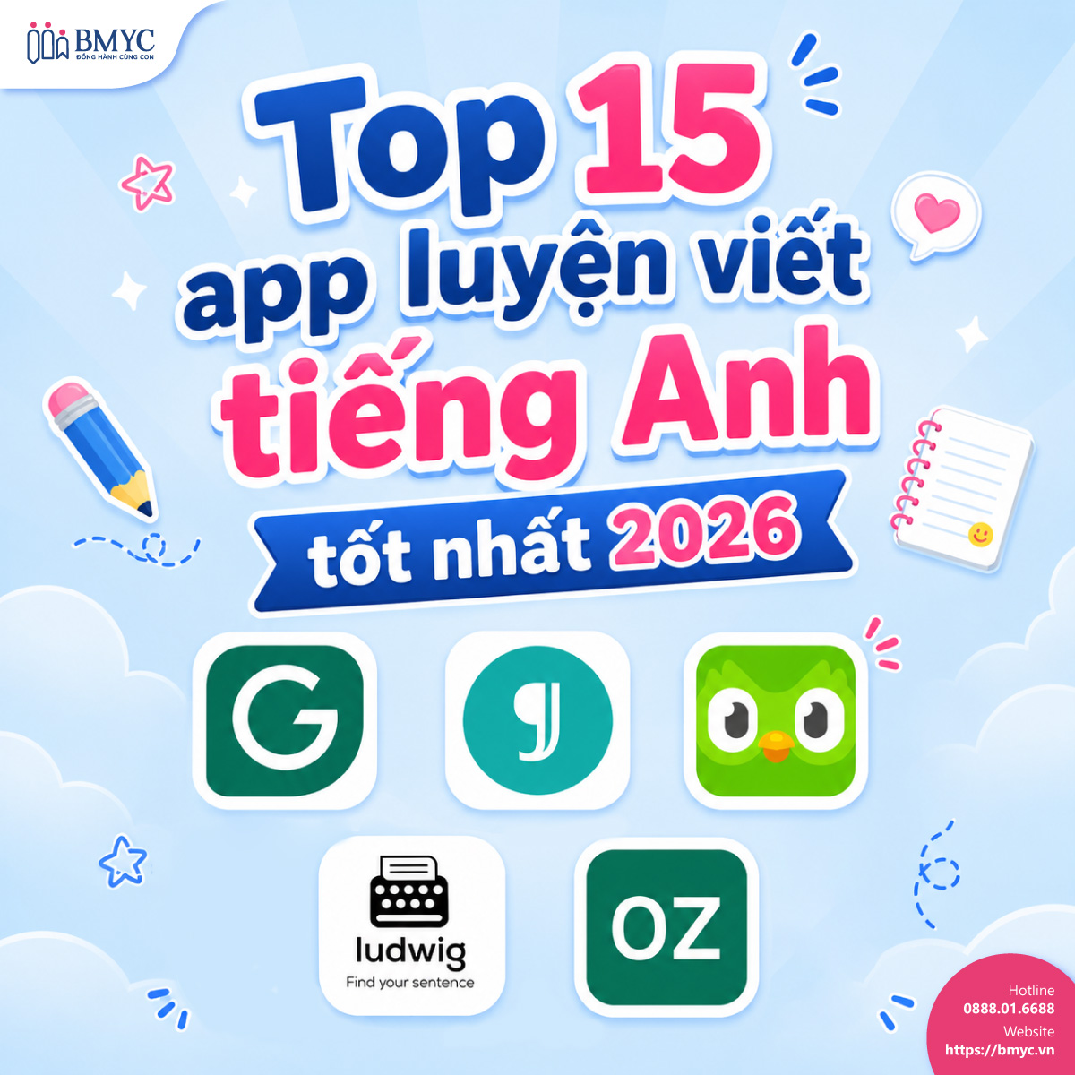Top 15 app luyện viết tiếng Anh tốt nhất 2026 giúp cải thiện kỹ năng Writing hiệu quả tại nhà 