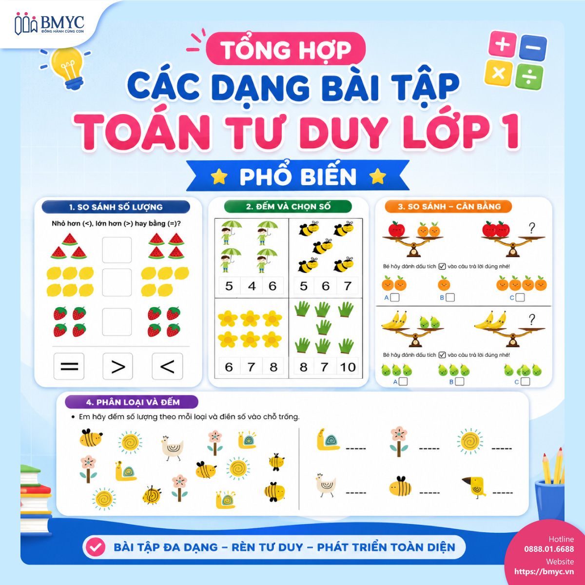 Tổng hợp các dạng bài tập toán tư duy lớp 1 phổ biến
