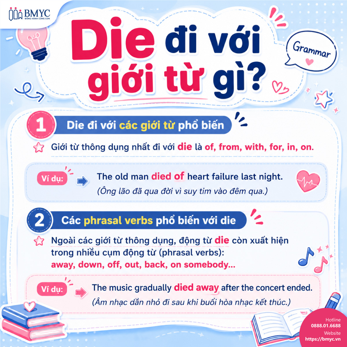 Die đi với giới từ gì? 