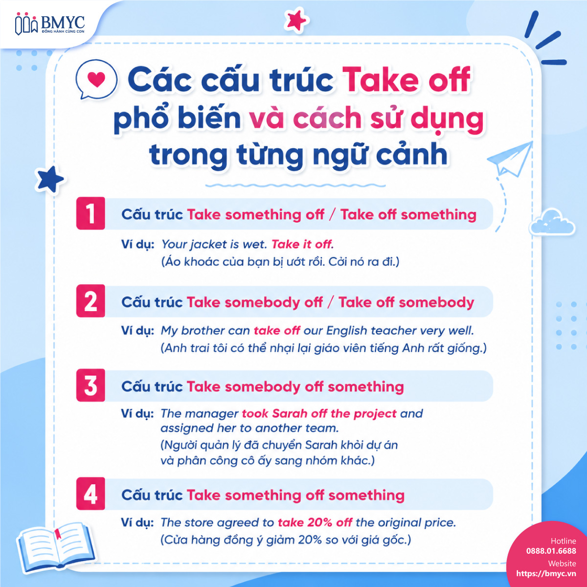 Các cấu trúc Take off phổ biến và cách sử dụng trong từng ngữ cảnh