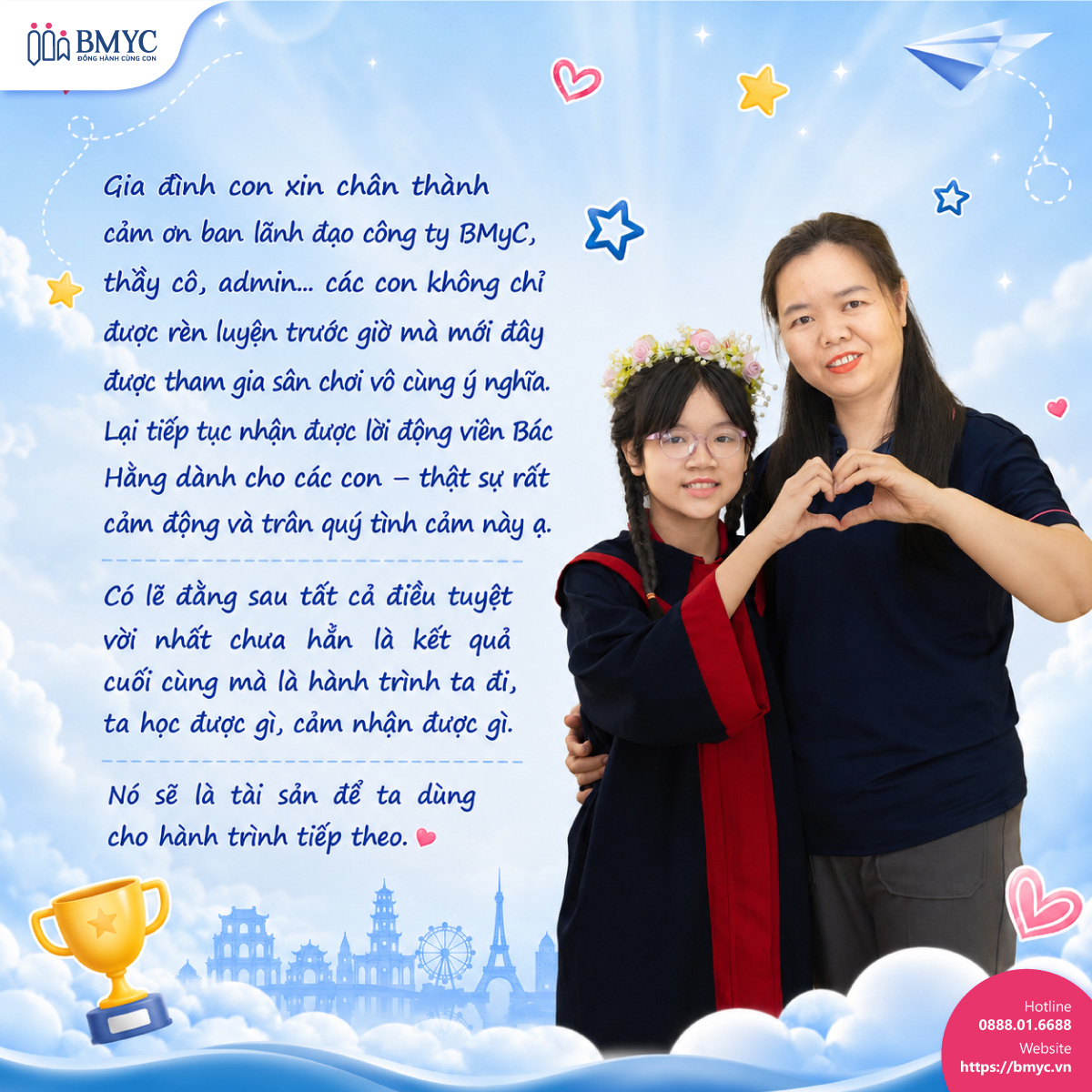 Chị Trần Ngần, mẹ của cô gái đầy năng lượng Bảo Ngọc, cũng gửi gắm những lời tri ân sâu sắc: