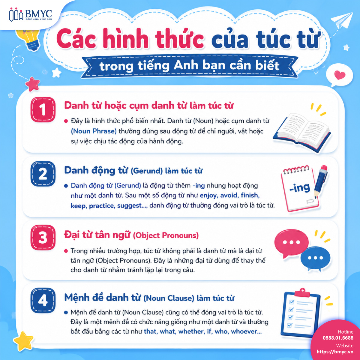 Các hình thức của túc từ trong tiếng Anh bạn cần biết