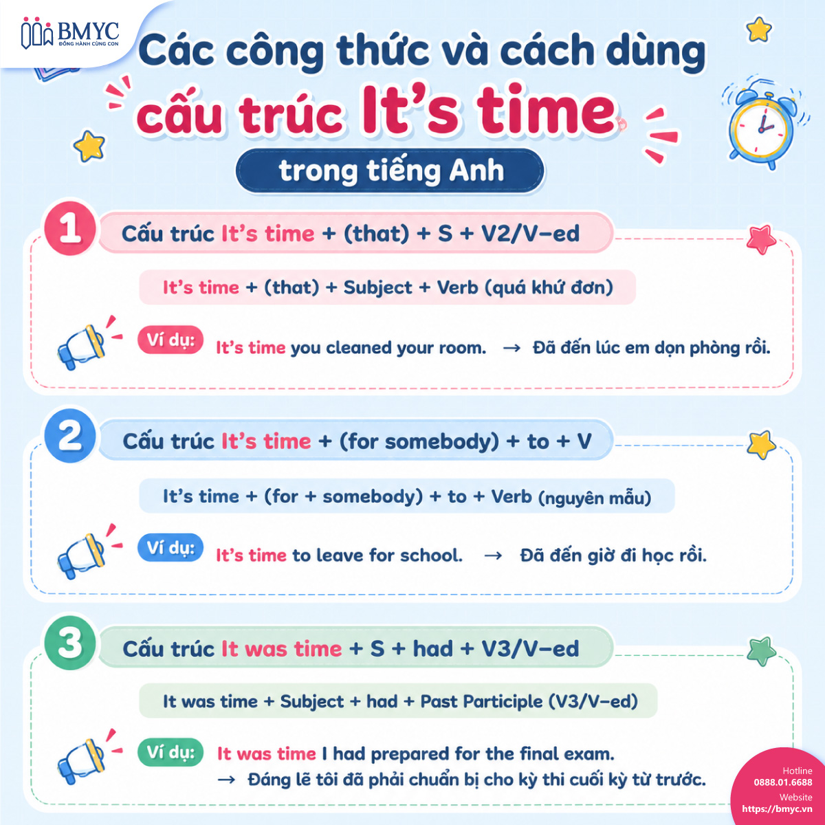 Các công thức và cách dùng cấu trúc It's time trong tiếng Anh Các công thức và cách dùng cấu trúc It's time trong tiếng Anh