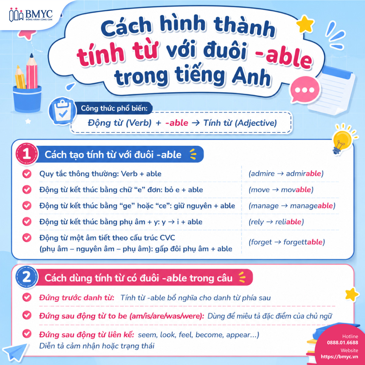 Cách hình thành tính từ với đuôi -able trong tiếng Anh . 
