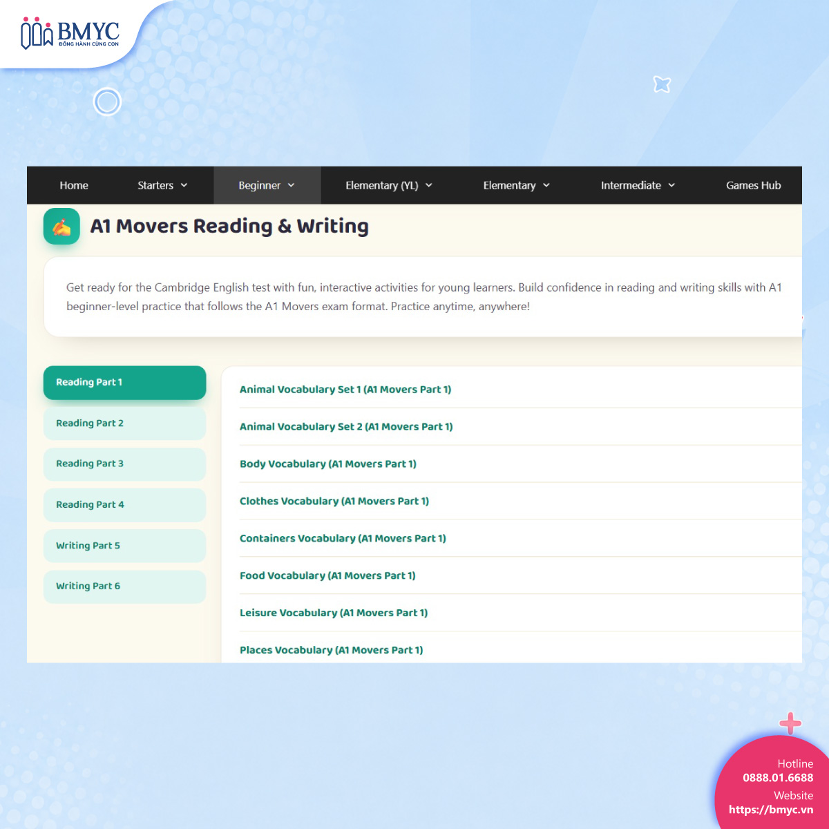 Đề thi Cambridge Movers Reading & Writing