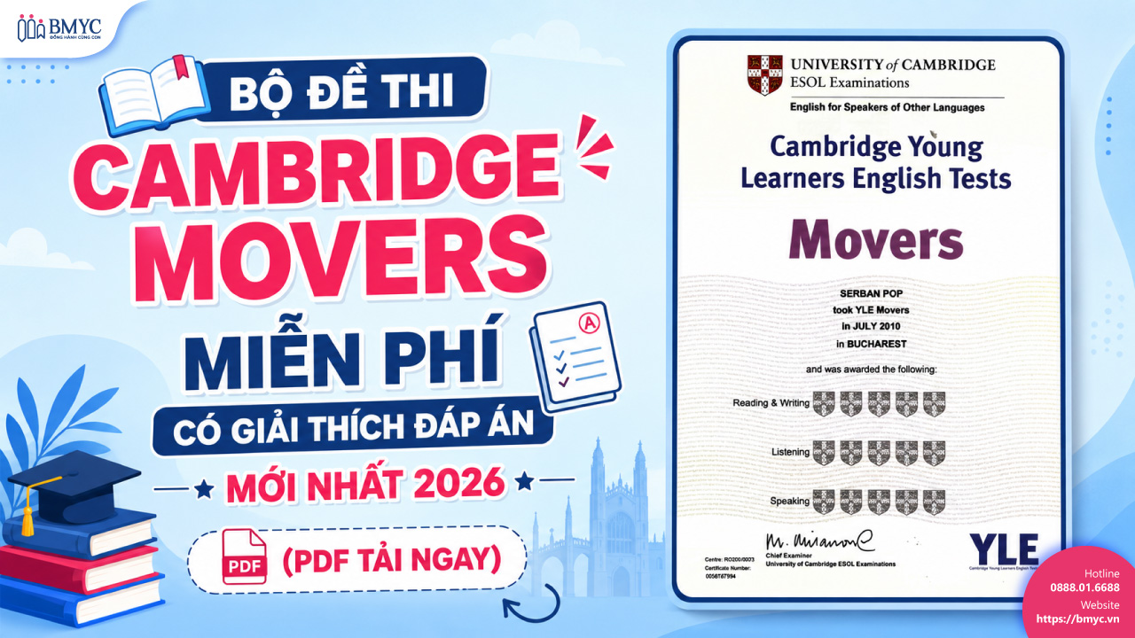 Bộ đề thi Cambridge Movers miễn phí có giải thích đáp án mới nhất 2026 (PDF tải ngay)