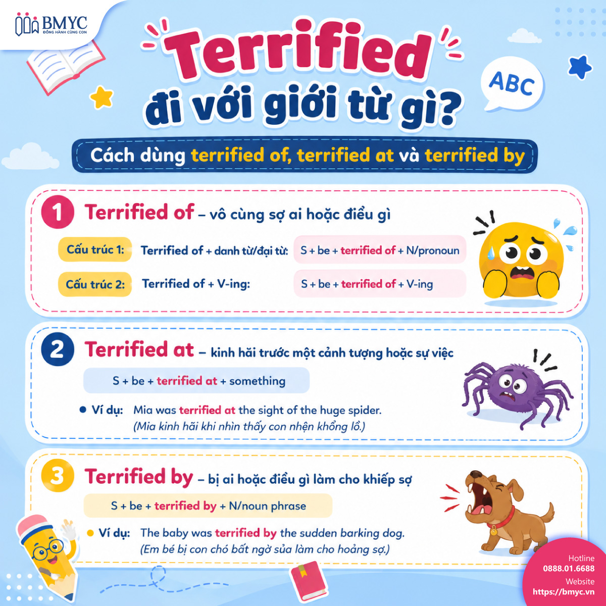 Terrified đi với giới từ gì? Cách dùng terrified of, terrified at và terrified by 