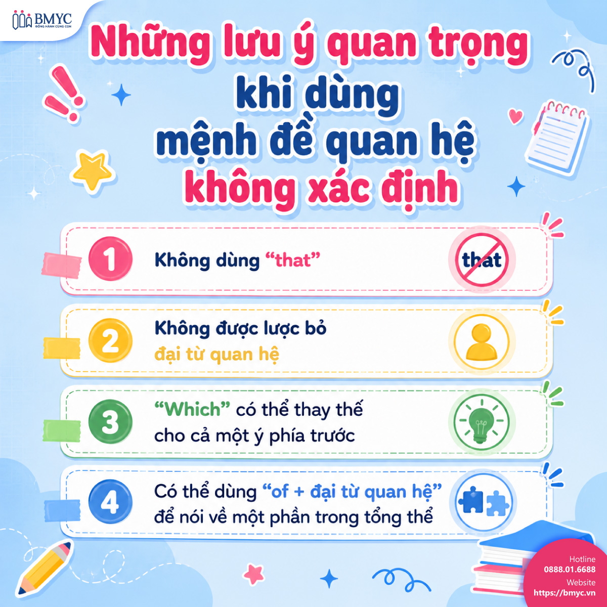 Những lưu ý quan trọng khi dùng mệnh đề quan hệ không xác định