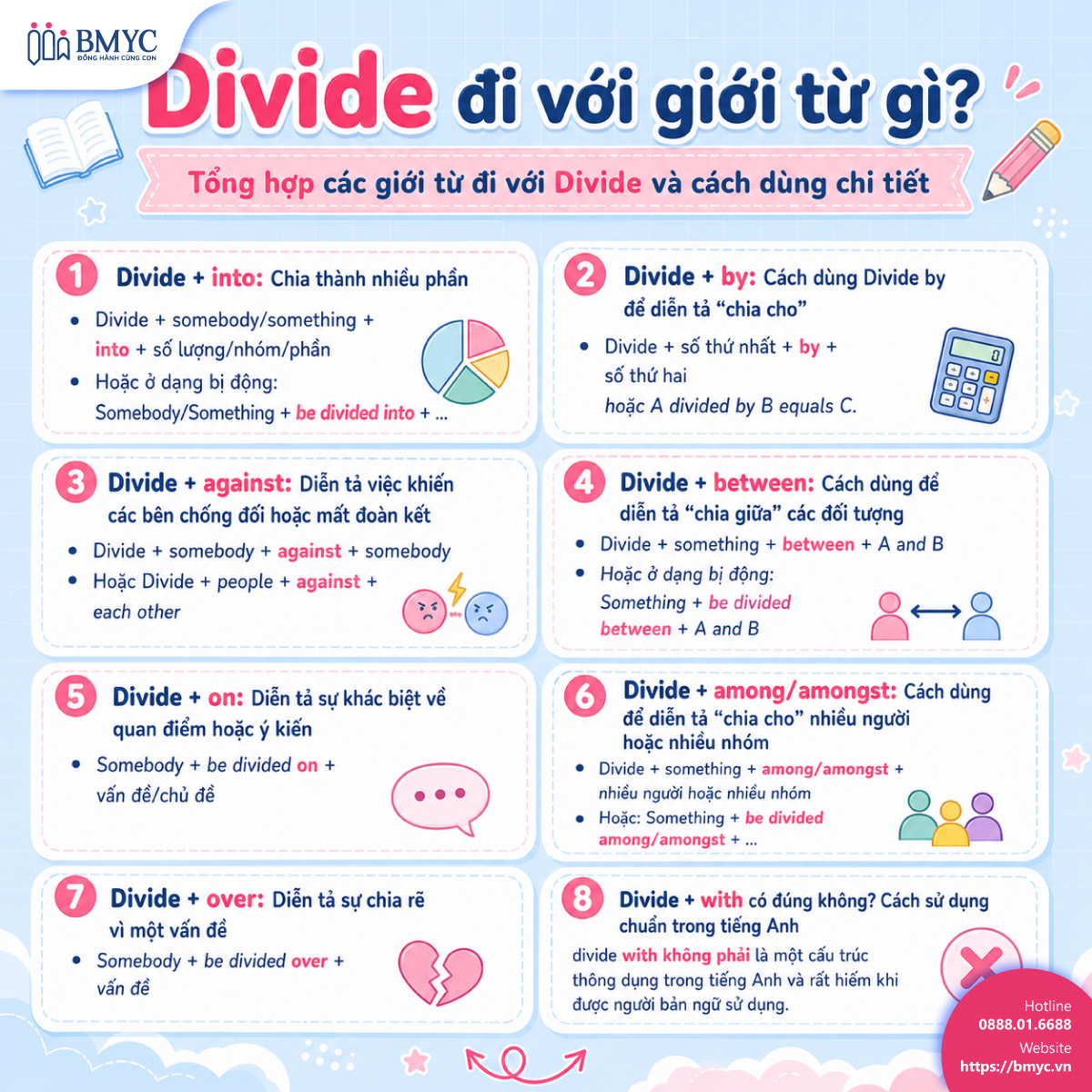 Divide đi với giới từ gì? Tổng hợp các giới từ đi với Divide và cách dùng chi tiết 