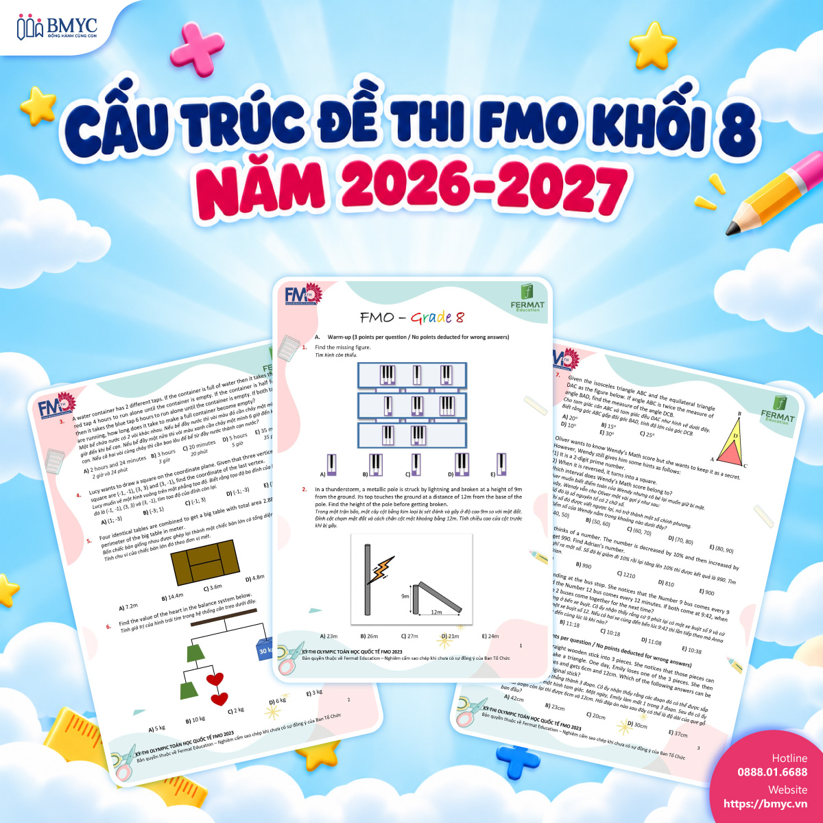 Cấu trúc đề thi FMO khối 8 năm 2026-2027 