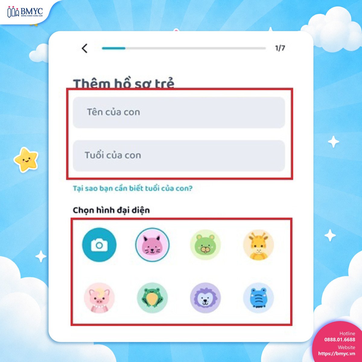 Điền thông tin của trẻ