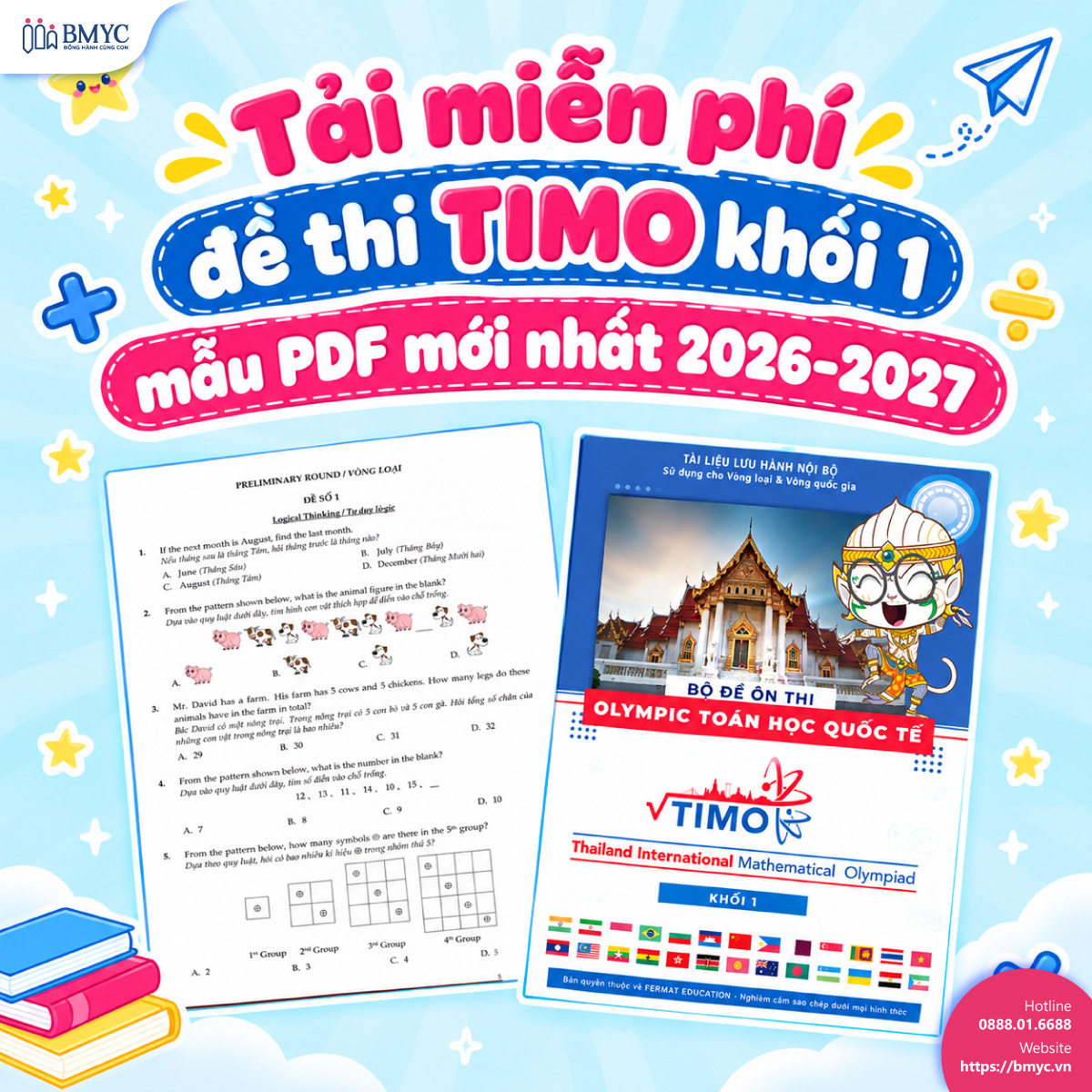 Tải miễn phí đề thi TIMO khối 1 mẫu PDF mới nhất 2026-2027