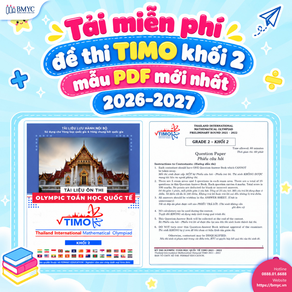 Tải miễn phí đề thi TIMO khối 2 mẫu PDF mới nhất 2026-2027 