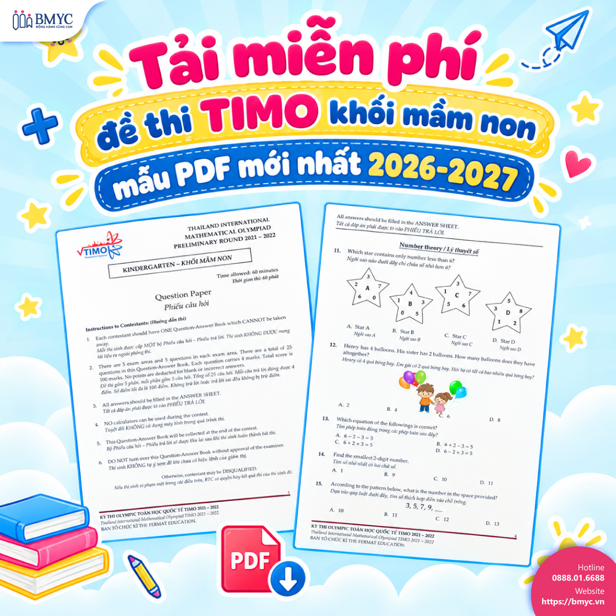 Tải miễn phí đề thi TIMO khối mầm non mẫu PDF mới nhất 2026-2027