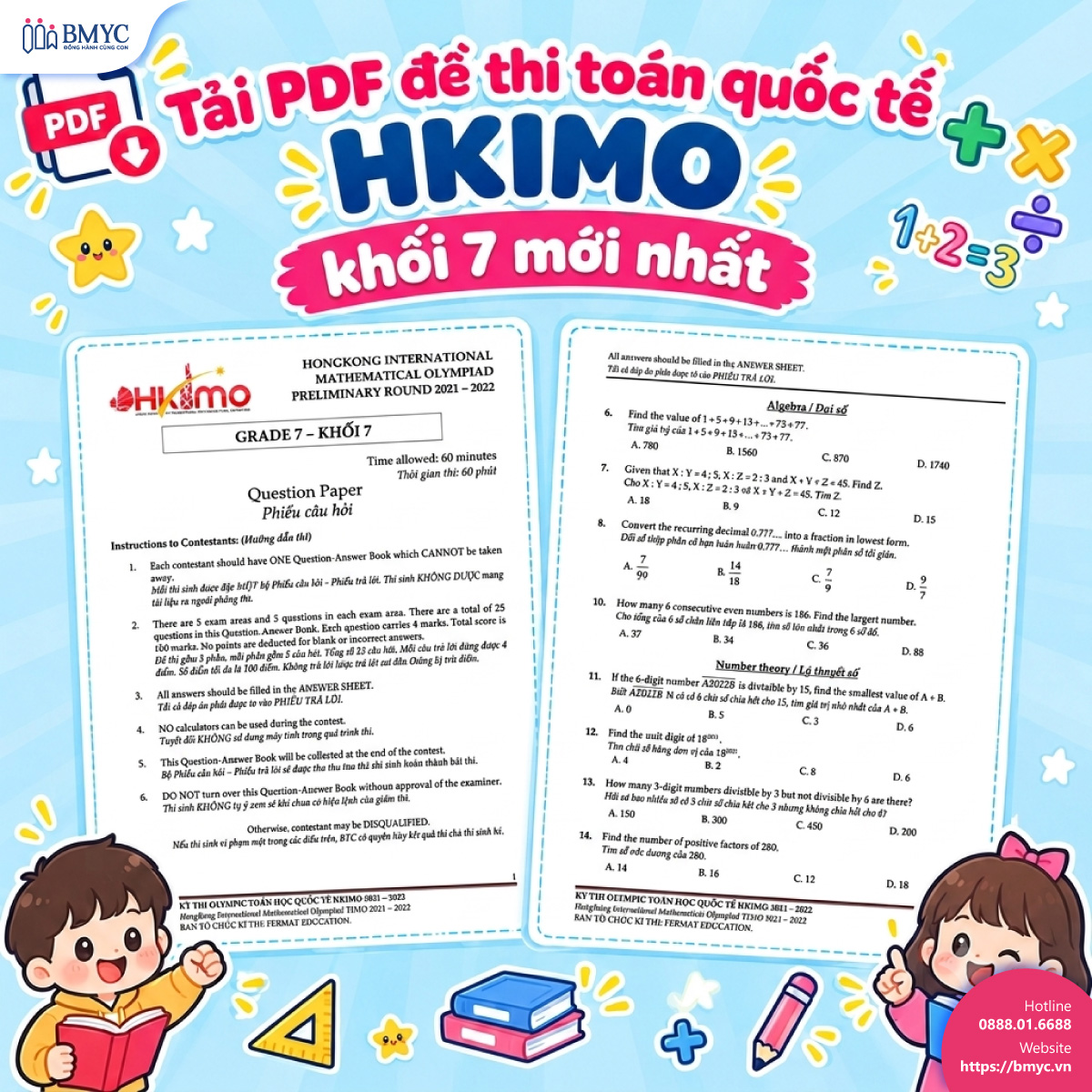 Tải PDF đề thi toán quốc tế HKIMO khối 7 mới nhất