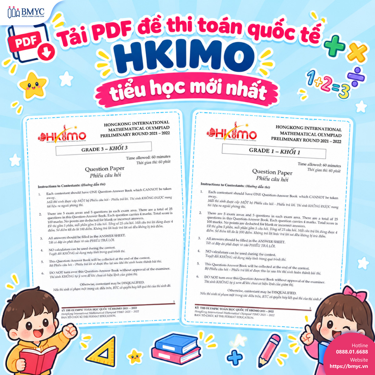 Tải PDF đề thi toán quốc tế HKIMO tiểu học mới nhất 